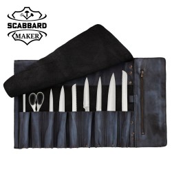 Black Wax Full Grain Leather Chef Roll with 10 Pockets – Handmade