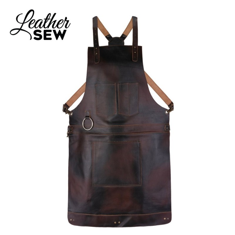 Dark Brown Full Grain Leather Apron – BBQ, Cooking, Butcher & Craft