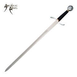 Silver Knight Sword - Black Handle, Silver Guard, Leather Sheath