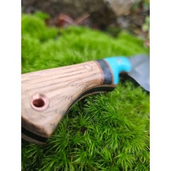 Handcrafted 80crv2 HCS Knife with Turquoise G10 & Oak Wood Handle