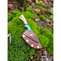 Handcrafted 80crv2 HCS Knife with Turquoise G10 & Oak Wood Handle