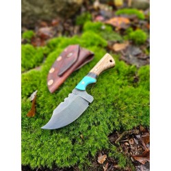 Handcrafted 80crv2 HCS Knife with Turquoise G10 & Oak Wood Handle