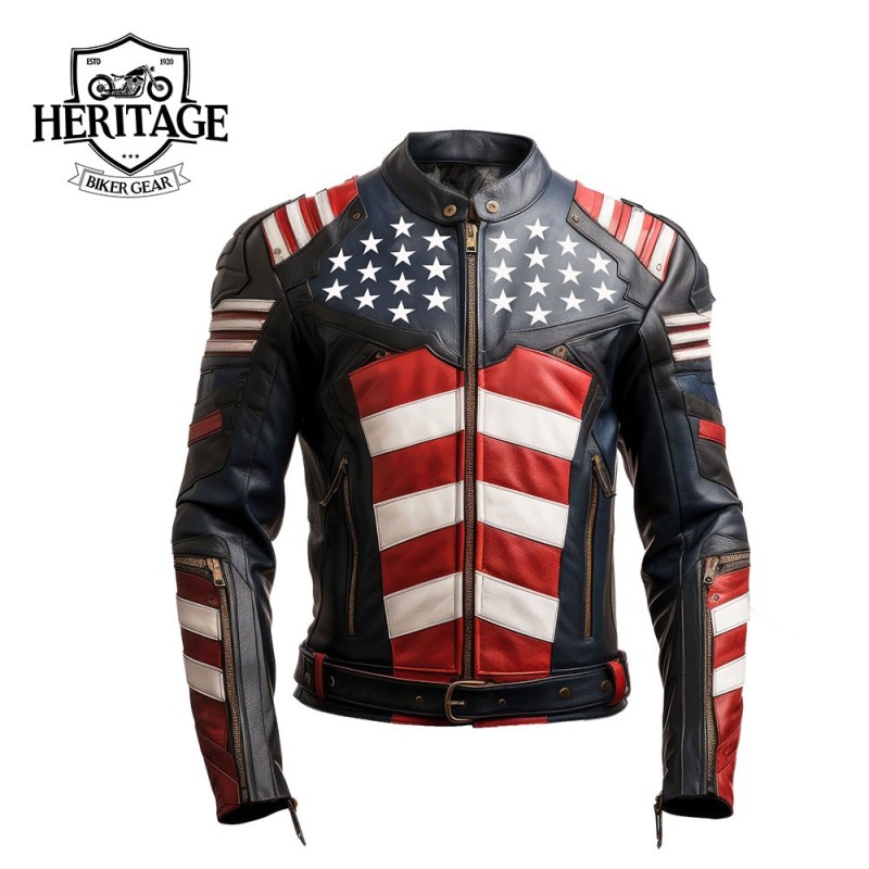 Men’s Leather Jacket Inspired by American Flag