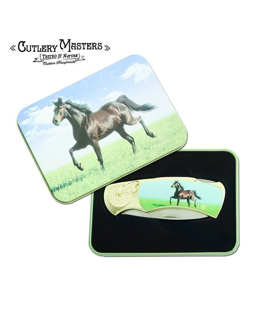 Majestic Equestrian Knife - Proud Show Horse Design in Collector's Tin