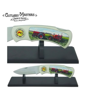 Collectible Jumbo Red Tractor Knife with Display Stand