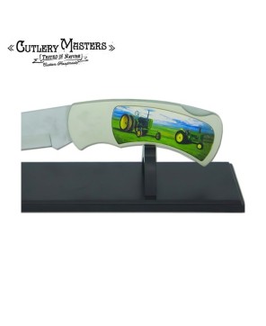 Collectible Jumbo Green Tractor Knife with Display Stand