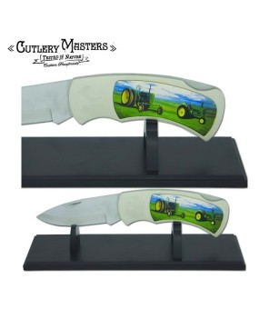 Collectible Jumbo Green Tractor Knife with Display Stand