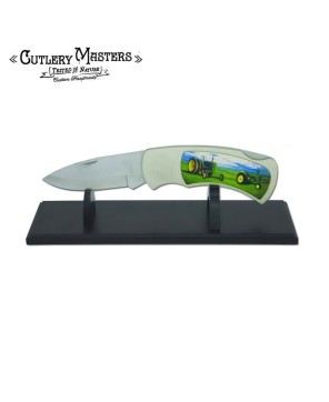 Collectible Jumbo Green Tractor Knife with Display Stand