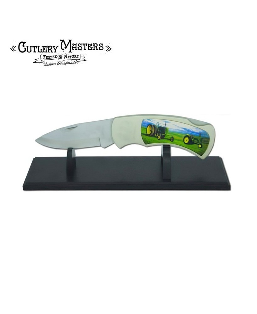 Collectible Jumbo Green Tractor Knife with Display Stand