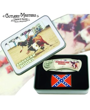 Rodeo Knife with Rebel Flag Lighter - Unique Combo Set