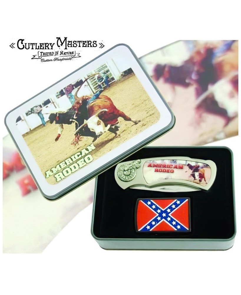 Rodeo Knife with Rebel Flag Lighter - Unique Combo Set