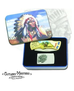 Native American Tribe Box Knife with Lighter - Cultural Tribute Set