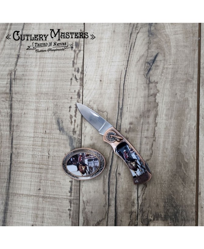 Western Scenes Rodeo 5 Metal Box Knife - Stainless Steel Blade