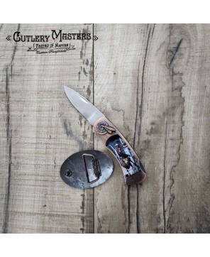 Western Scenes Rodeo 5 Metal Box Knife - Stainless Steel Blade