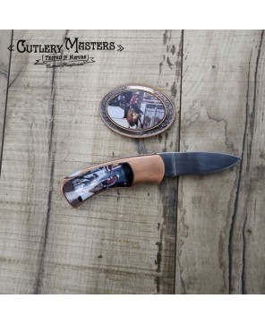 Western Scenes Rodeo 5 Metal Box Knife - Stainless Steel Blade