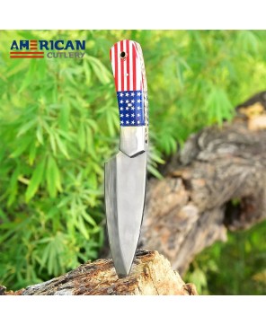 Custom Handmade Hunting Knife with American Flag Handle