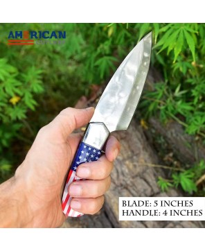 Custom Handmade Hunting Knife with American Flag Handle