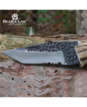 Custom Handmade Deer Antler Folding Knife with Carbon Steel Blade