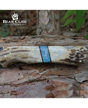 Custom Handmade Deer Antler Folding Knife with Carbon Steel Blade