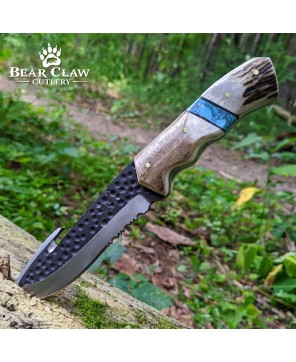 Custom Handmade Deer Antler Hunting Knife with Carbon Steel Blade