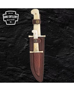 Full Tang Fixed Blade 2-Piece Bowie Knife Set with Camel Bone Handles