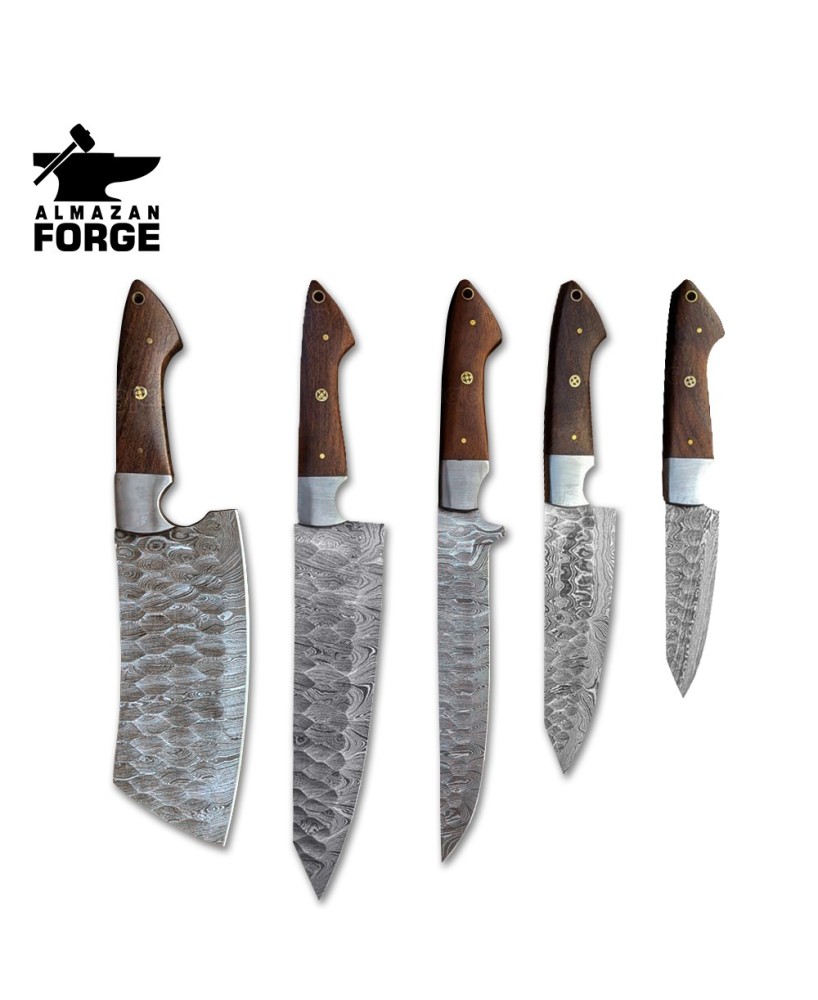 5-Piece Handmade Damascus Steel Chef Knife Set - Precision & Style