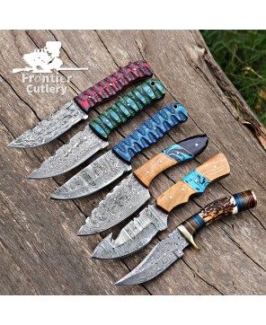 Handmade Damascus Steel Skinning Knife Set for Outdoor Enthusiasts