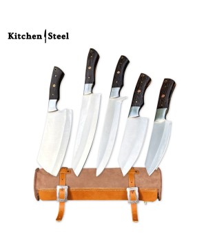 Precision Chef Knife Set with Leather Roll – 5-Piece Professional Kit