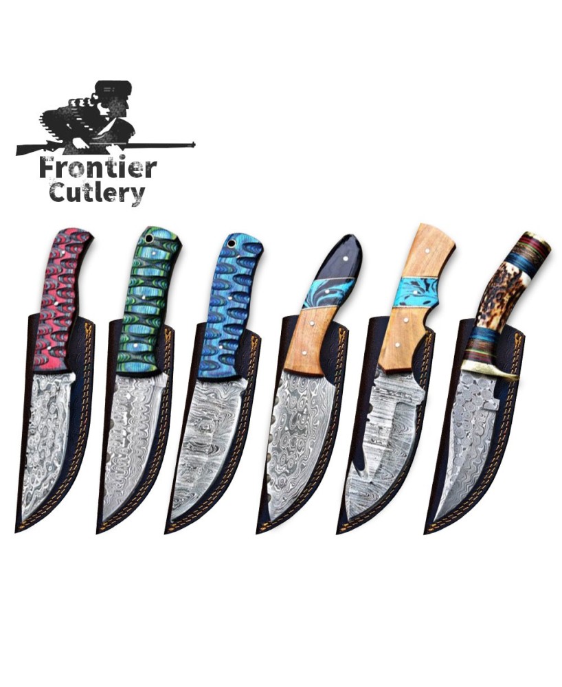 Handmade 6-Piece Damascus Steel Knife Set with Leather Sh – Collectors