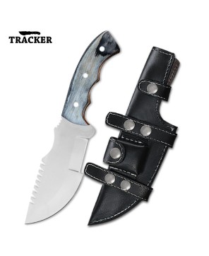 Custom Stainless Steel Tracker Knife with Leather Sheath for Outdoors