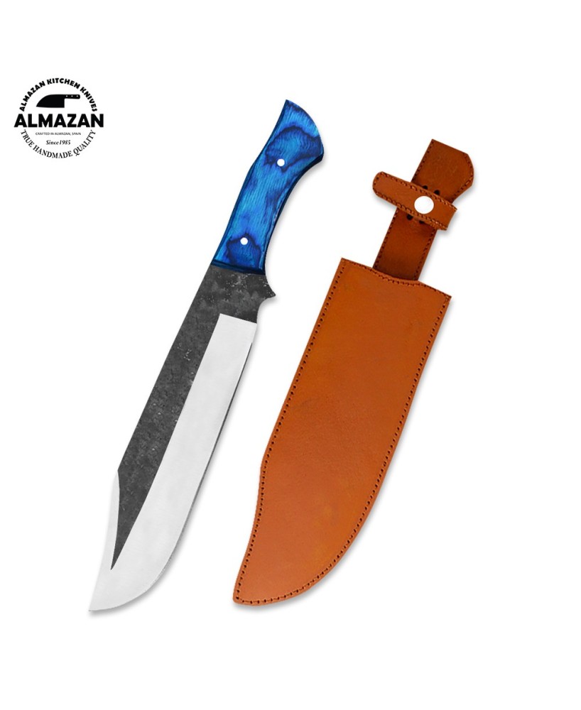 Handmade Carbon Steel Tracker Knife with Wood Handle and Leather Sheat