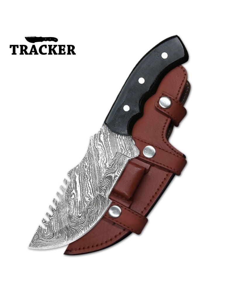 Custom Handmade Damascus Steel Tracker Knife with Leather Sheath