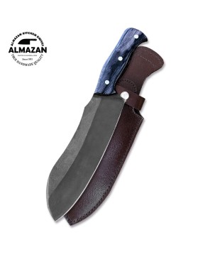 Hand-Forged Carbon Steel Bushcraft Knife with Leather Sheath