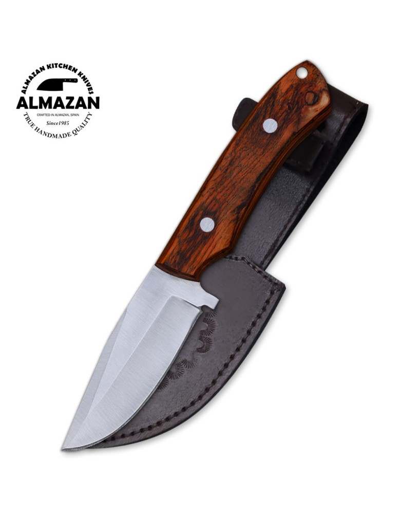 Hand-forged Stainless Steel Skinning Knife with Wood Handle and Sheath