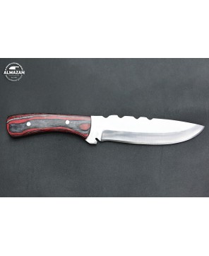 Ember Fang Hand-Forged Stainless Steel Hunting Knife with Wood Handle