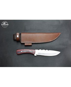 Ember Fang Hand-Forged Stainless Steel Hunting Knife with Wood Handle