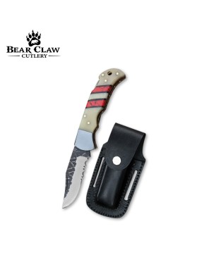 Custom Handmade Carbon Steel Folding Knife Buffalo Bone Handle