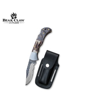 Custom Handmade Carbon Steel Folding Knife with Deer Antler & Ram Horn