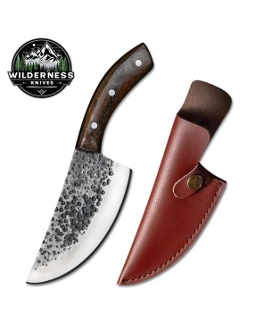 Hand-Forged Carbon Steel Skinning Knife with Wood Handle