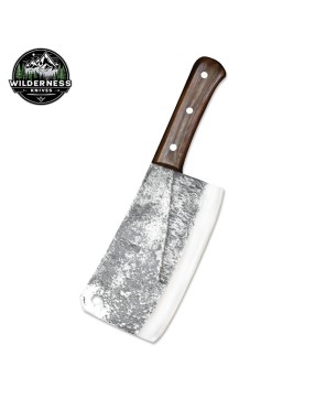 Hand-Forged Cleaver Knife with Carbon Steel Blade and Wooden Handle