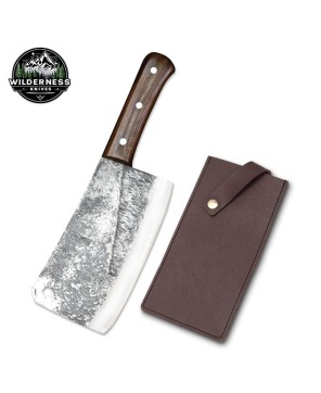 Hand-Forged Cleaver Knife with Carbon Steel Blade and Wooden Handle