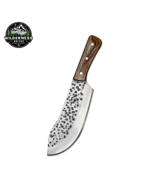 Hand-Forged Butcher Knife with Carbon Steel Blade and Wood Handle