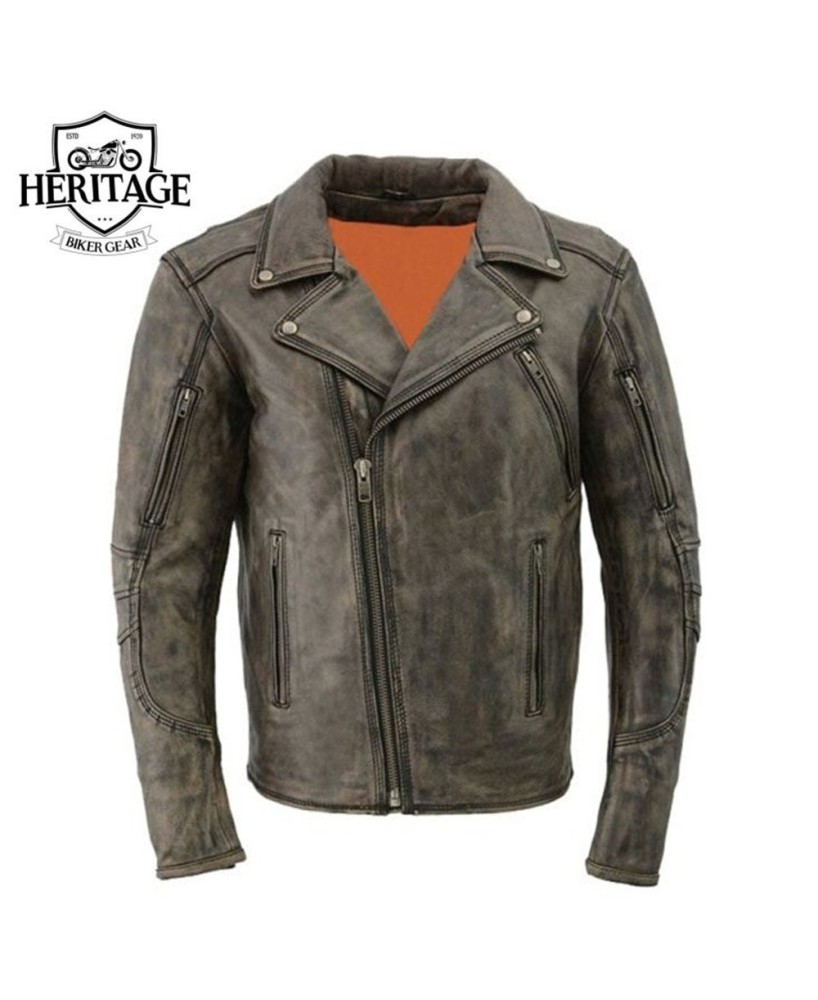 Distressed Brown Leather Motorcycle Jacket