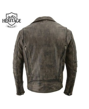 Distressed Brown Leather Motorcycle Jacket