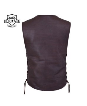 Premium Brown Cowhide Motorcycle Vest with Custom Snaps