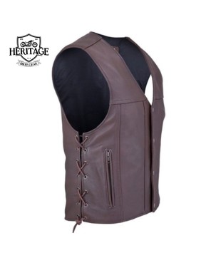 Premium Brown Cowhide Motorcycle Vest with Custom Snaps