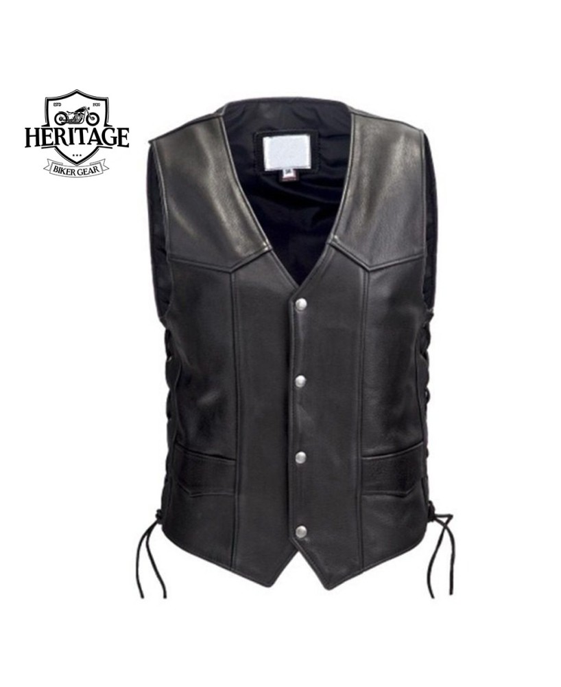 Men's Laced Full Back Motorcycle Vest - Perfect for Patches and Storag