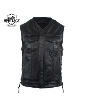 Men's Laced Rebel Club Vest - Premium Leather, Adjustable Fit