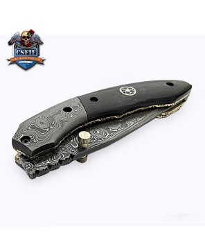 Damascus Blade Folding Knife with Buffalo Horn Handle