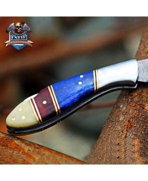 Classic Folding Knife with Damascus Blade and Bone Handle